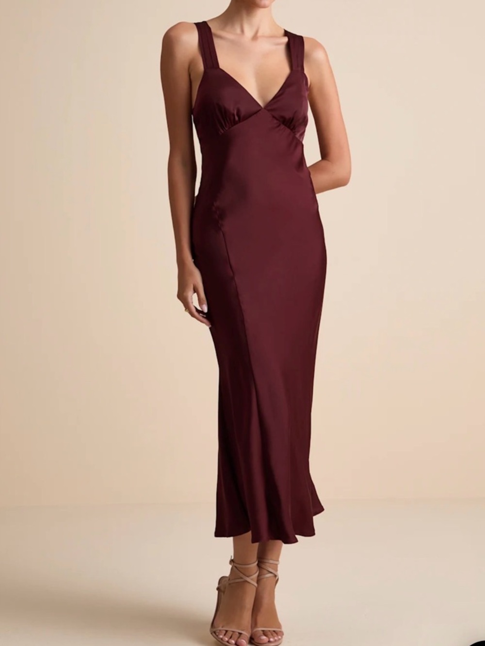 Lulu's Deep Burgundy Satin Midi Slip Dress